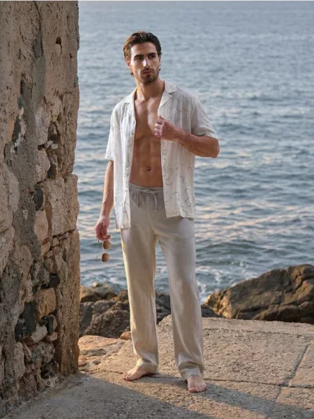 Sinsay Spodnie straight leg z domieszką lnu szary