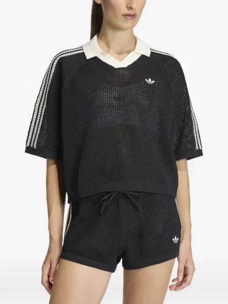 Pantaloni scurți Adidas cu dungi cu decolteu în V negru