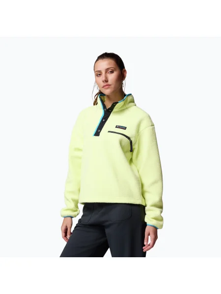 Дамска поларена блуза Columbia Helvetia II Cropped Half Snap Fleece citron haze/black/compass blue черно