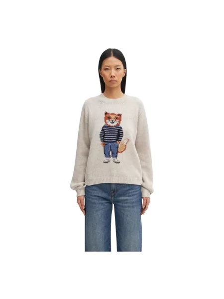 Sweter Maison Kitsune wełniany beżowy