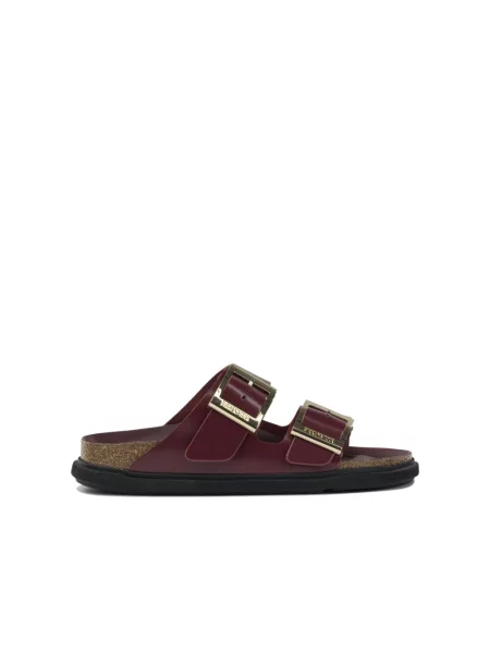 Klapki Birkenstock skórzane na sprzączkę czerwone