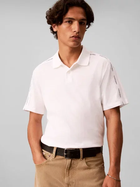 Tricou polo Calvin Klein Jeans alb