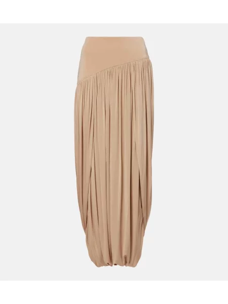 Fustă midi Ferragamo din jerseu drapată până la genunchi bej