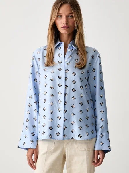 MM by Max Mara košeľa hodvábna MMLDISCO modrá