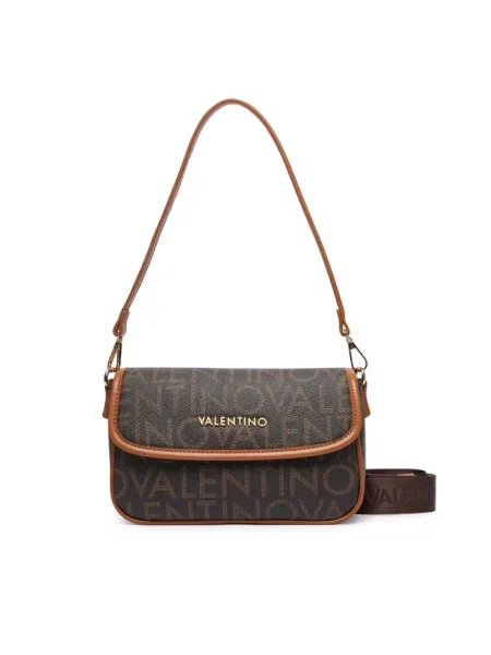 Lniana torebka Valentino Bags brązowa