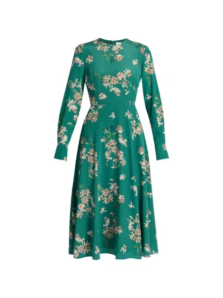 Rochie Erdem de mătase cu model floral cu imagine verde
