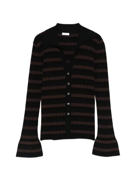 Cămașă Roberto Collina cu dungi cu decolteu în V cu nervuri negru