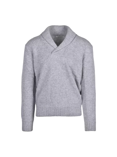 Sweter Kangra wełniany z szalowym kołnierzem szary