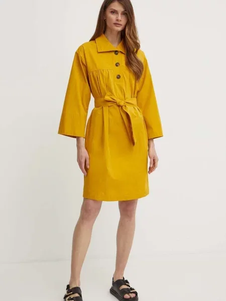 Рокля Weekend Max Mara къса с уголемена кройка жълто