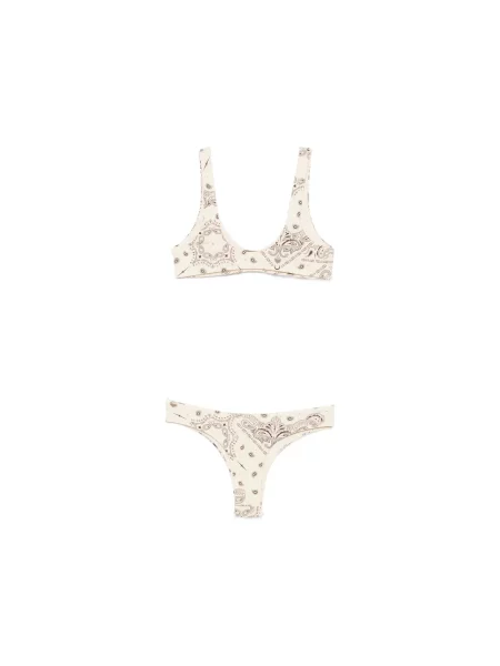 Bikini Venuja z nadrukiem z wzorem paisley ze spandexu beżowe