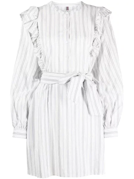 Rochie mini Tommy Hilfiger cu dungi scurtă de costum alb