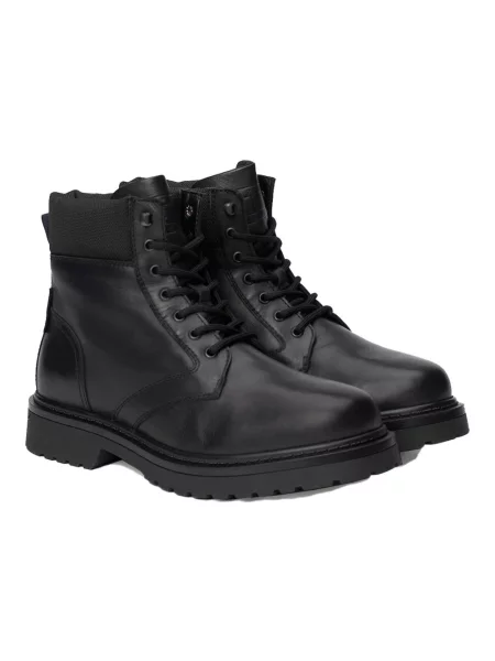 Botki Tommy Jeans sznurowane skórzane z logo czarne