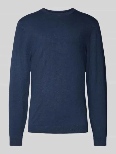Sweter z dzianiny z prążkowanymi wykończeniami Mcneal granatowy