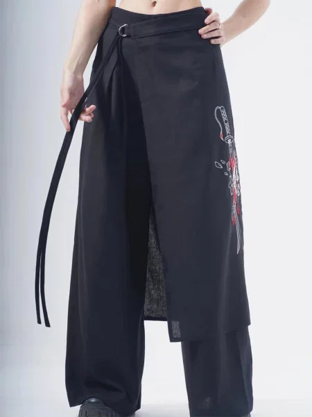 Штани TUR Кадзуки льон/бавовна чорний