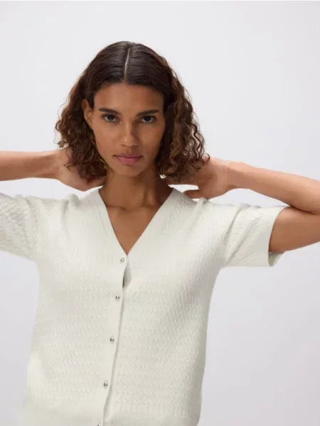 Reserved Cardigan cu împletitură grosieră nude