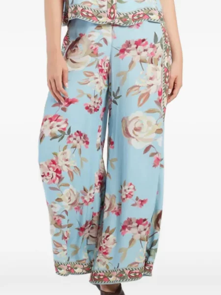 Pantaloni Derhy cu model floral cu imagine albastru