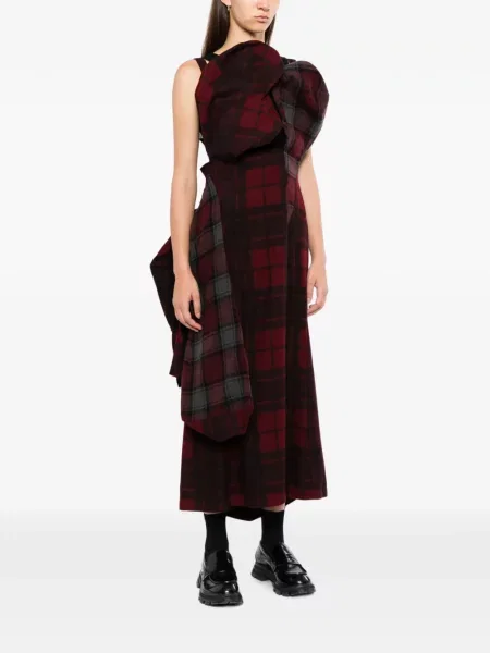 Rochie Yohji Yamamoto în carouri drapată roșu