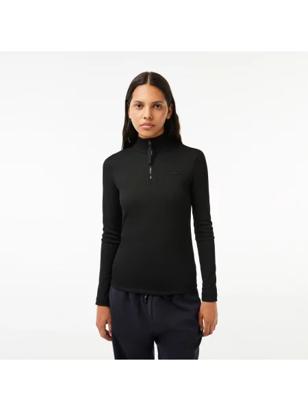 Lacoste Koszulka Polo Z Długim Rękawem I Ściągaczem Z Kołnierzykiem Zapinanym Na czarna