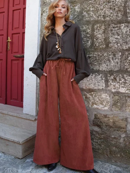 Trend Alaçatı Stili Pantaloni ruginiu maro