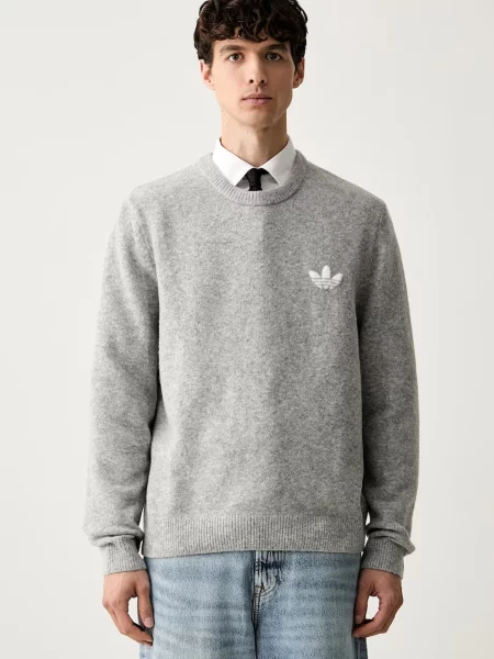 Adidas Originals pulover pentru bărbați cu lână Trefoil Essentials gri