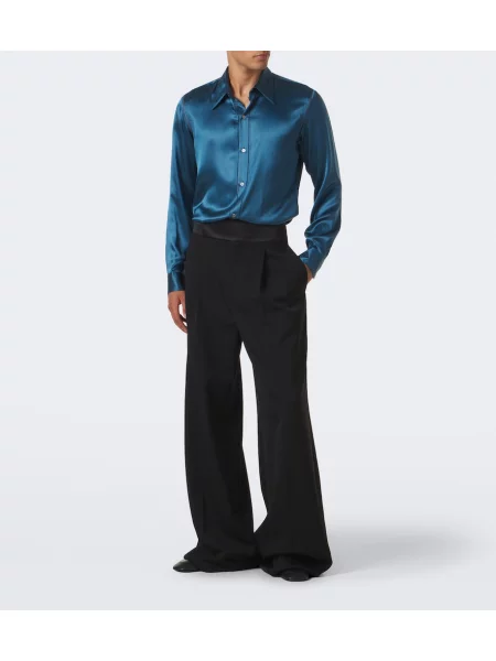 Cămașă Dries Van Noten din satin albastru