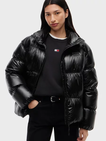 Джинсова куртка Tommy Jeans з високим коміром чорна