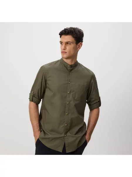 Reserved Košile střihu regular se stojáčkem tmavě zelená