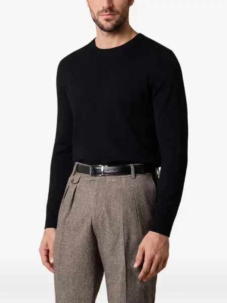 Вълнен пуловер Brooks Brothers с кръгло деколте черно