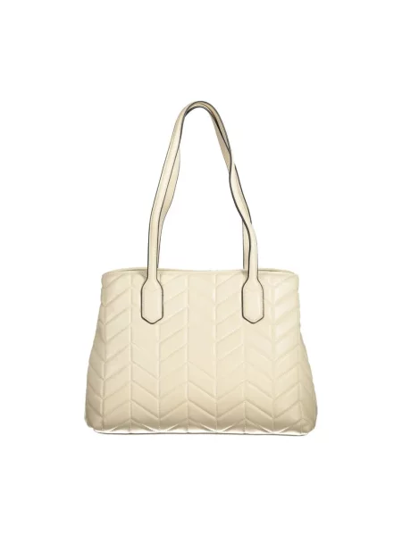 Lniana shopperka Valentino By Mario Valentino biznesowa pikowana beżowa