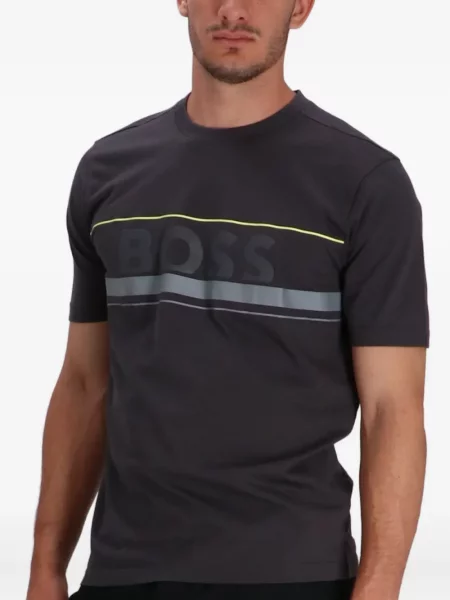 Tricou Boss cu dungi cu autograf gri