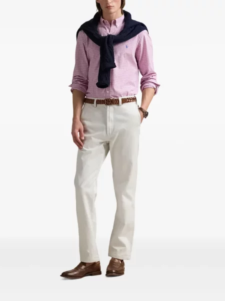 Tricou Polo Ralph Lauren din piele cu broderie în carouri maro
