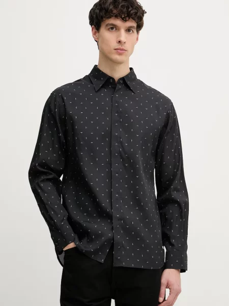 Emporio Armani cămașă pentru bărbați cu lyocell negru