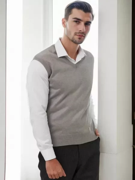 Pulover Dewberry fără mâneci tricotate cu decolteu în V gri