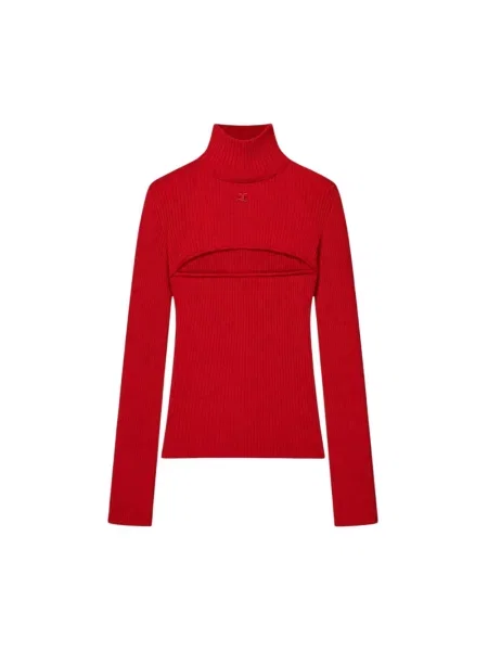 Sweter z golfem Courreges czerwony
