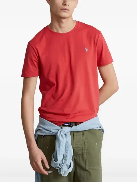 Копринена костюм поло тениска Polo Ralph Lauren бродирана черно