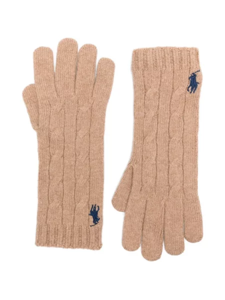 Mănuși Polo Ralph Lauren cu broderie tricotate în carouri albastru