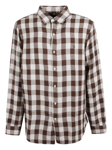 Pletená kostkovaná košile Polo Ralph Lauren s kapucí hnědá