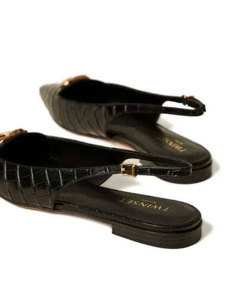 Papuci tip mules Twinset cu imagine slingback negru
