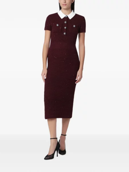 Rochie midi Self-portrait tricotate roșu