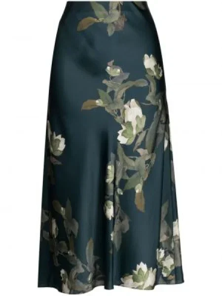 Fustă midi Vince cu model floral cu imagine până la genunchi verde