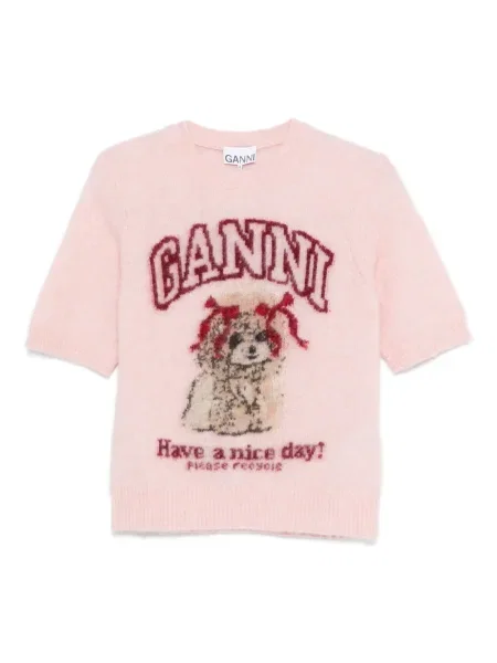 Dzianinowy top Ganni różowy