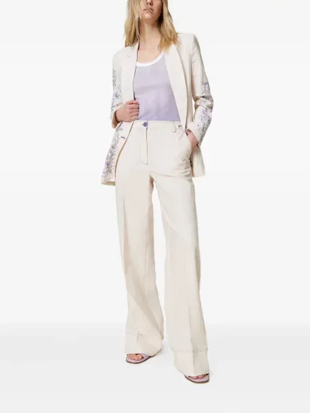 Pantaloni Twinset cu broderie cu model floral alb