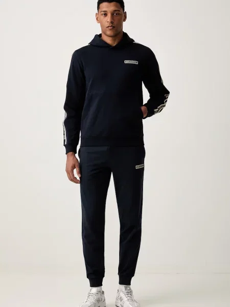 Emporio Armani pulover s kapuco z bombažem modra