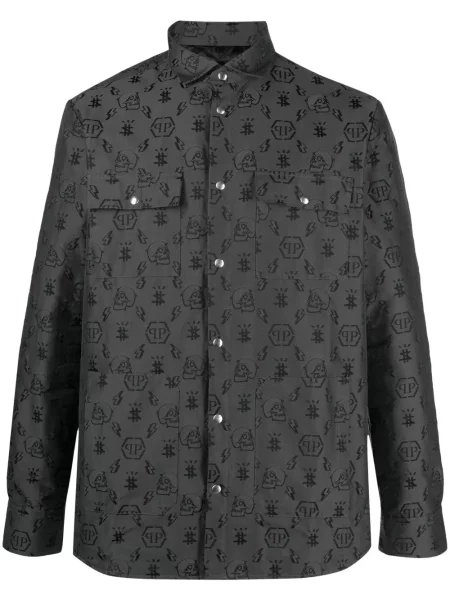 Lung cămașă Philipp Plein cu broderie negru