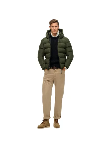 Geacă cu puf Superdry cu glugă verde