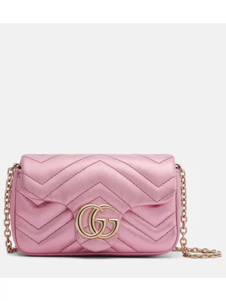 Geanta de piele Gucci GG Marmont din piele roz