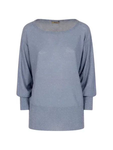 Dzianinowy top Herno prążkowany niebieski