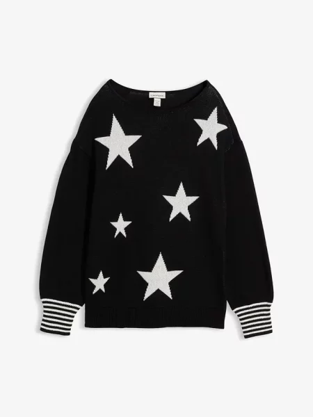 Sweter żakardowy z nadrukiem w z mieszanki bawełny czarny