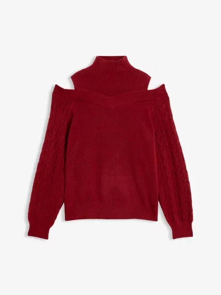 Sweter cold-shoulder czerwony