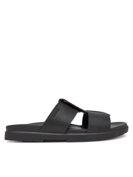 Calvin Klein Klapki Lug Sandal Double T Lth czarny